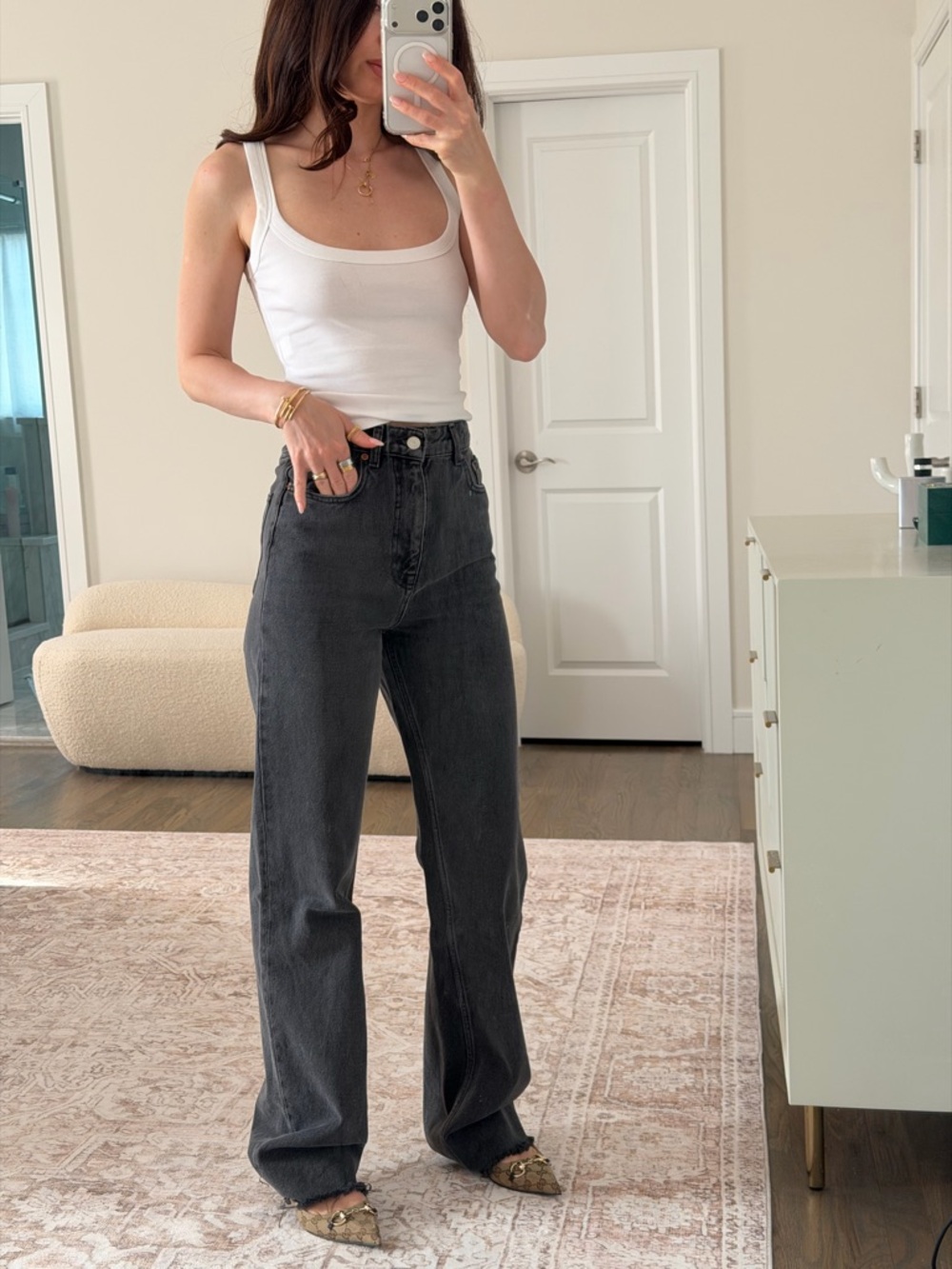 Zara High-Waist Straight Leg Jeans - Charcoal Black